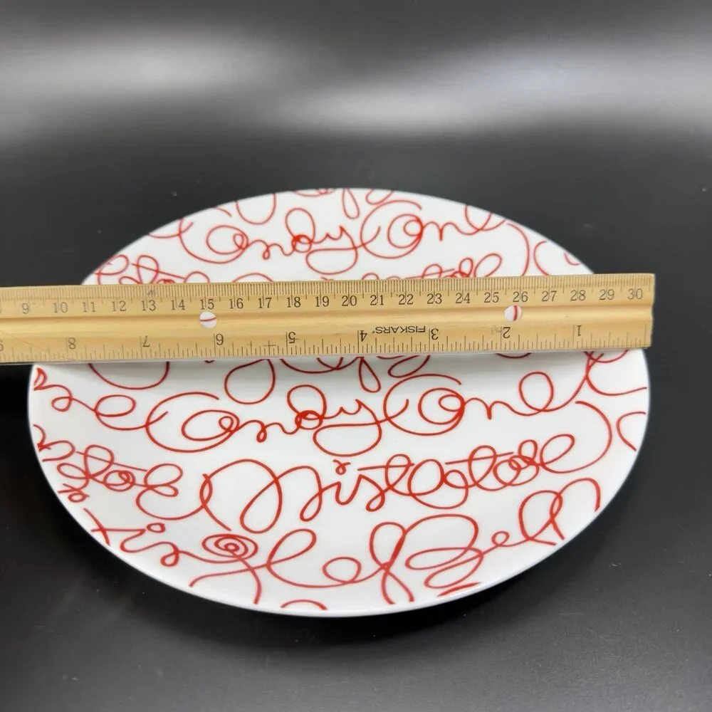 Crate & Barrel‎ Artwork Script Christmas Holiday Dish Plate Set 3 Plates 8.5inch